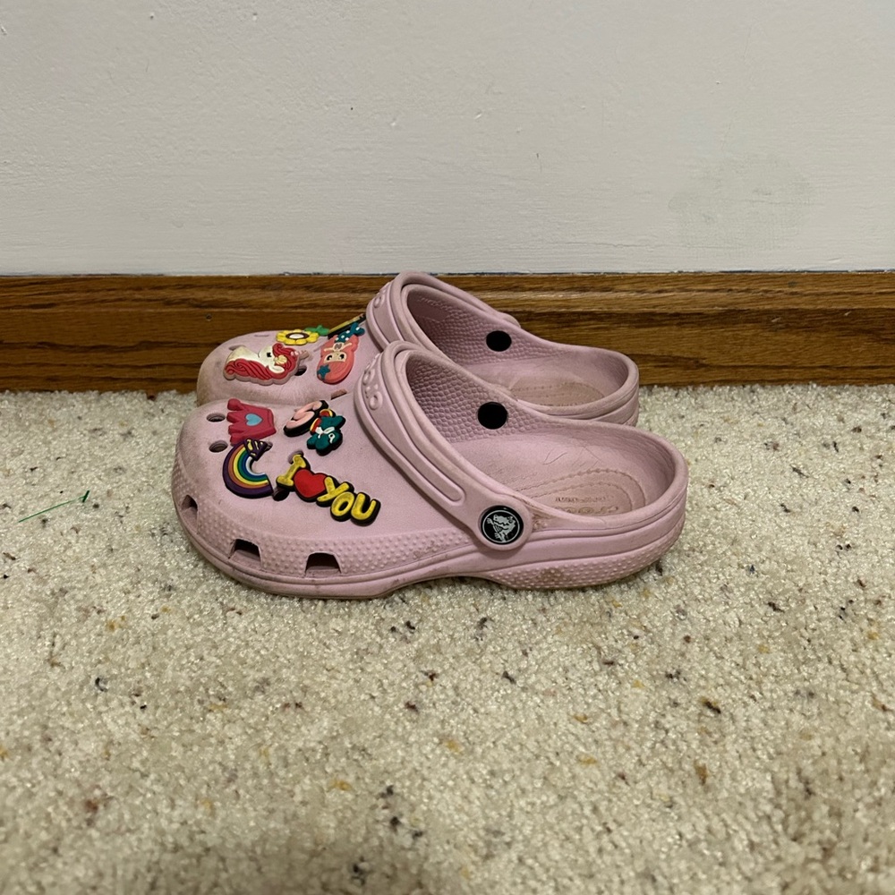 Childrens Size 13 Pink Crocs with Jibbets